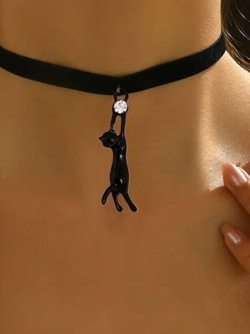 Black Cat Charm Velvet Choker Necklace